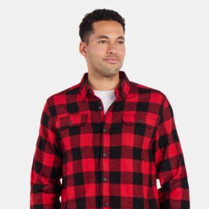 Men's George Red Buffalo Plaid Flannel Shirt Sz Lg 42-44-EUC